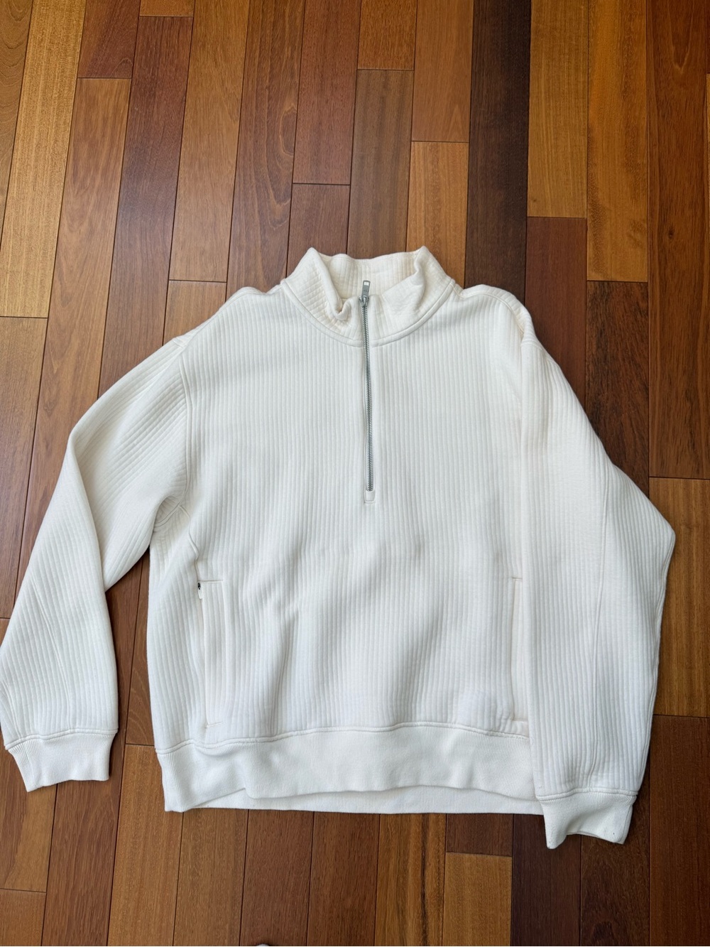 Abercrombie & Fitch white Half-Zip Ribbed Pullover Sweater